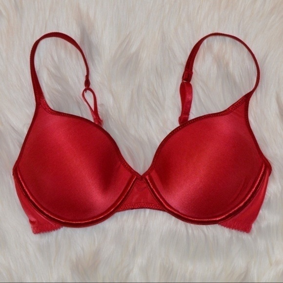 34C Vassarette Satin Look Contour Cup Red‎ Bra - Picture 1 of 8